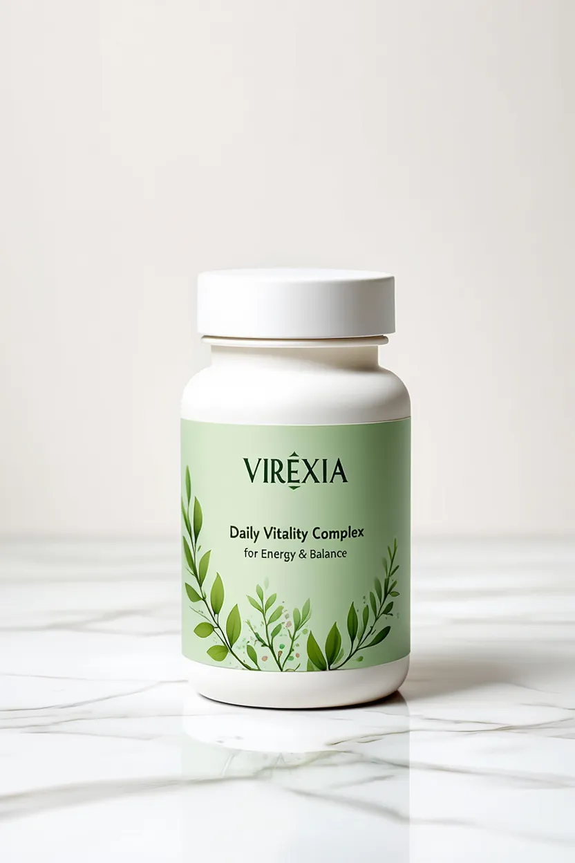 Virexia natural supplement bottle - daily vitality complex for energy and balance
